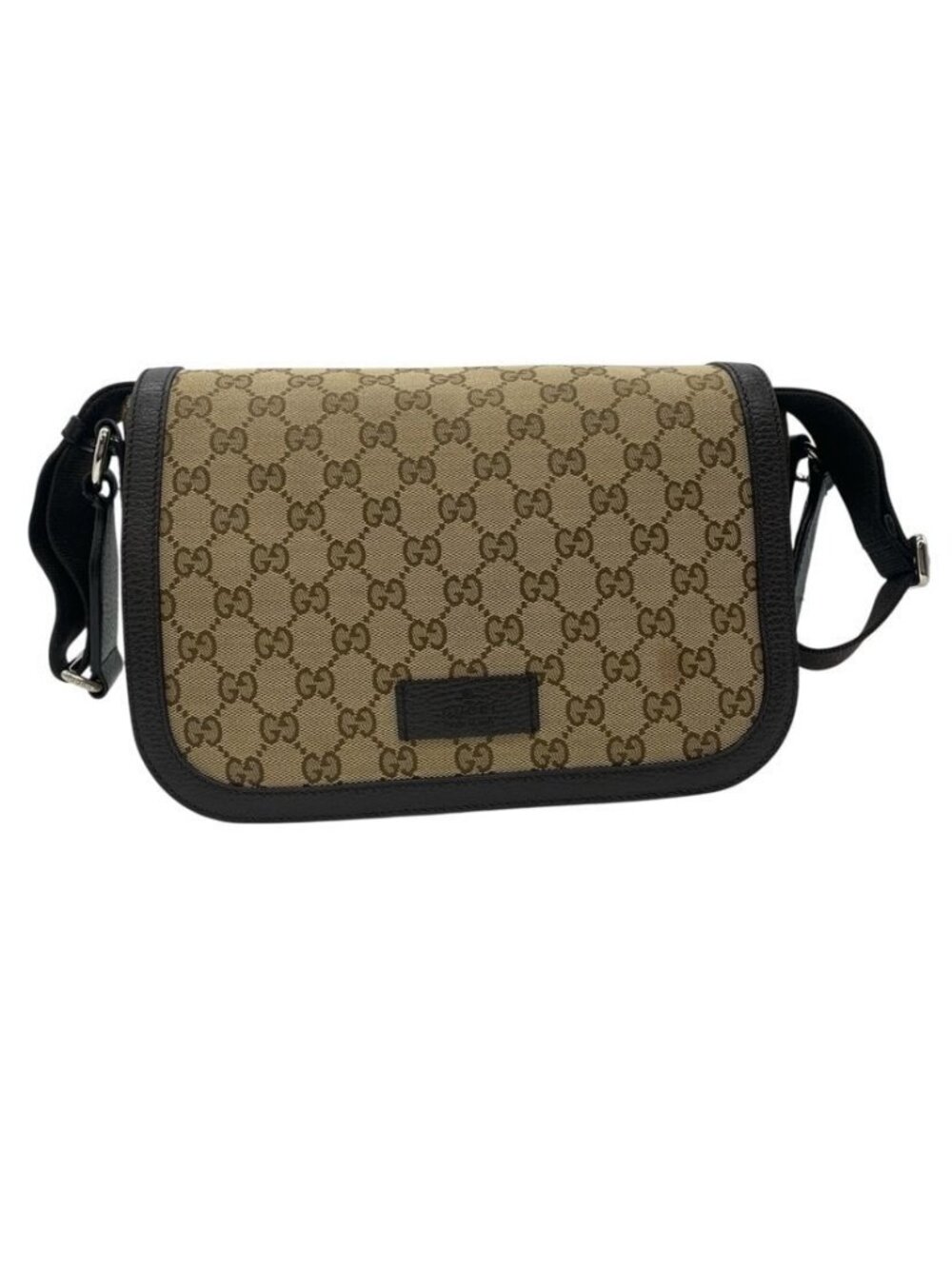 Gucci GG Canvas Messenger Bag Beige Dark Brown